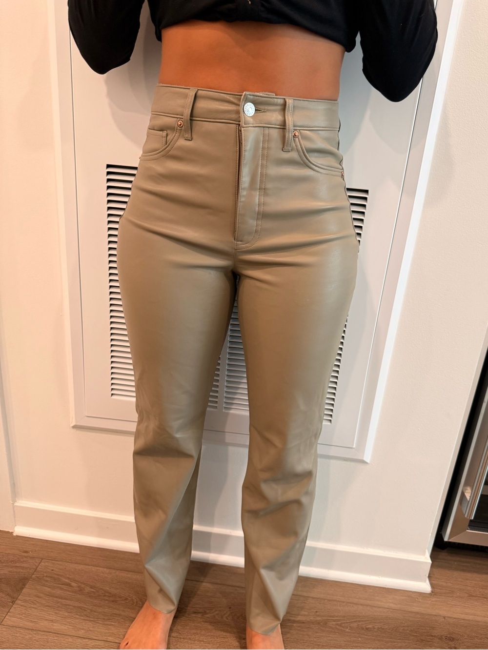 Express High-Rise Faux Leather Jeans in Taupe